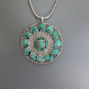 Vintage State 925 Sterling Silver and Turquoise Pill Box Locket Pendant